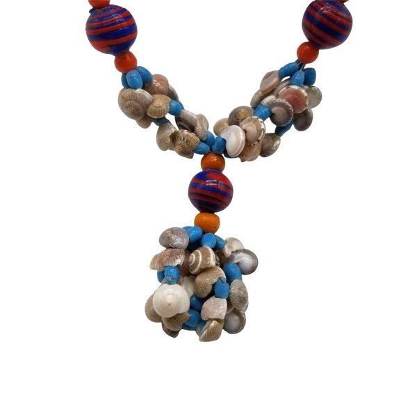 Vintage Mini Snail Shell Bead Nut Necklace Lei Luau 34" Blue Purple Orange White - Picture 5 of 8